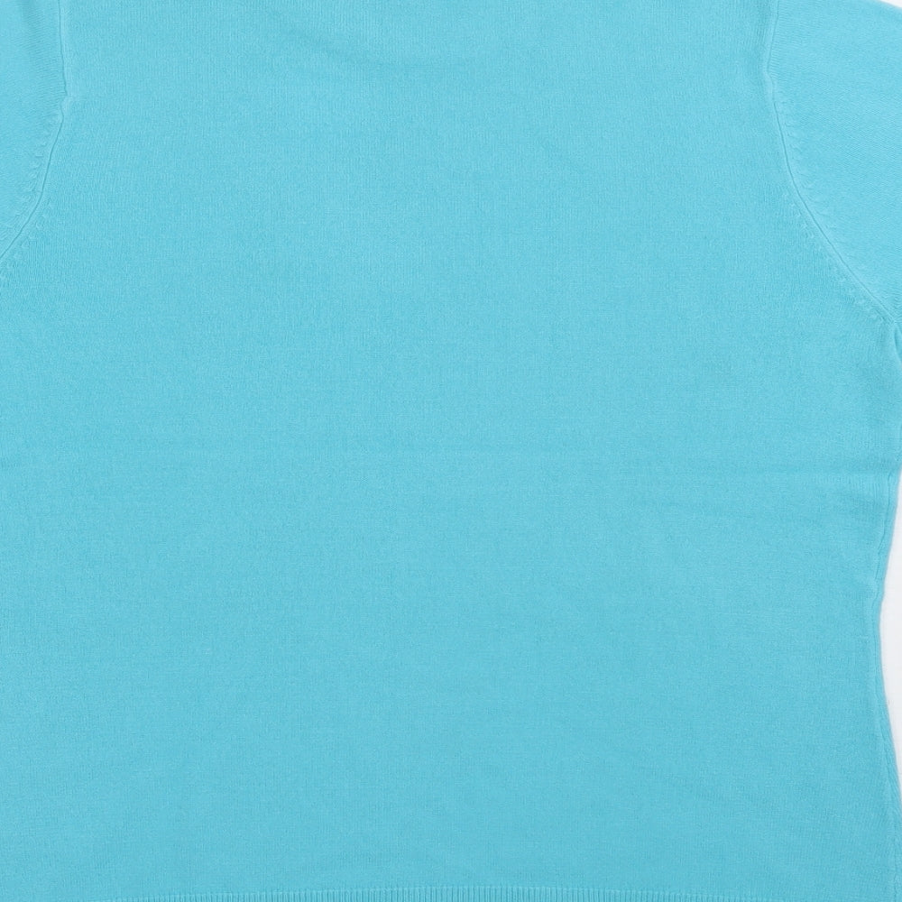 BHS Womens Blue  Acrylic Jersey T-Shirt Size 12 High Neck