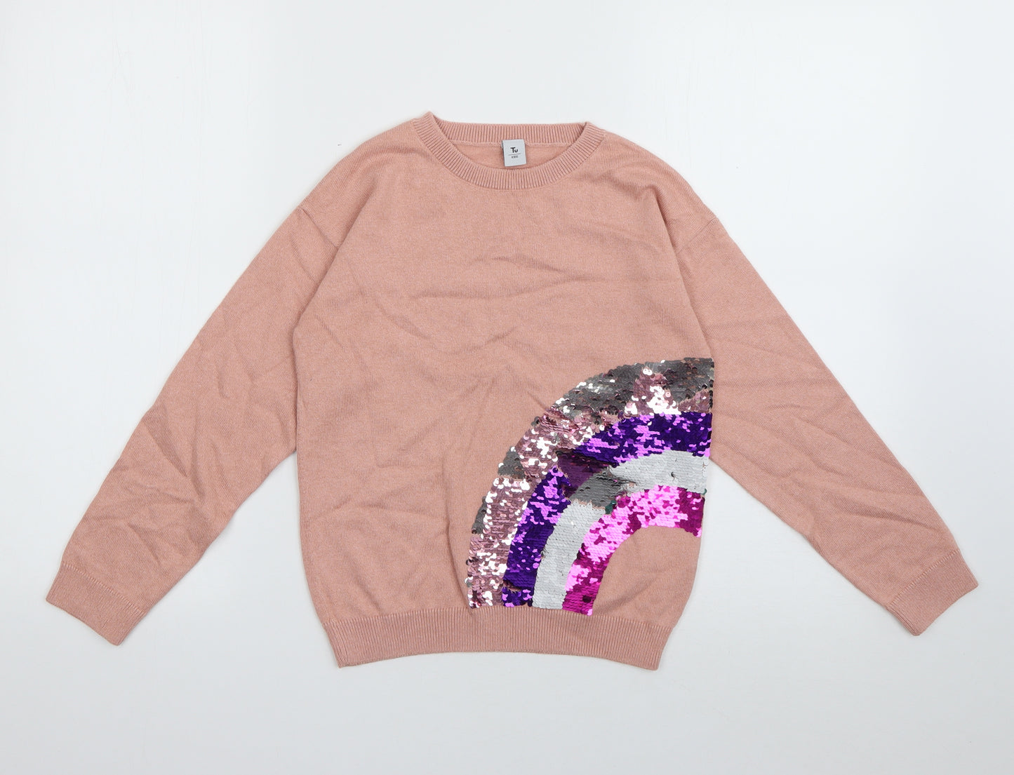 TU Girls Pink  Cotton Pullover Sweatshirt Size 10 Years   - Rainbow