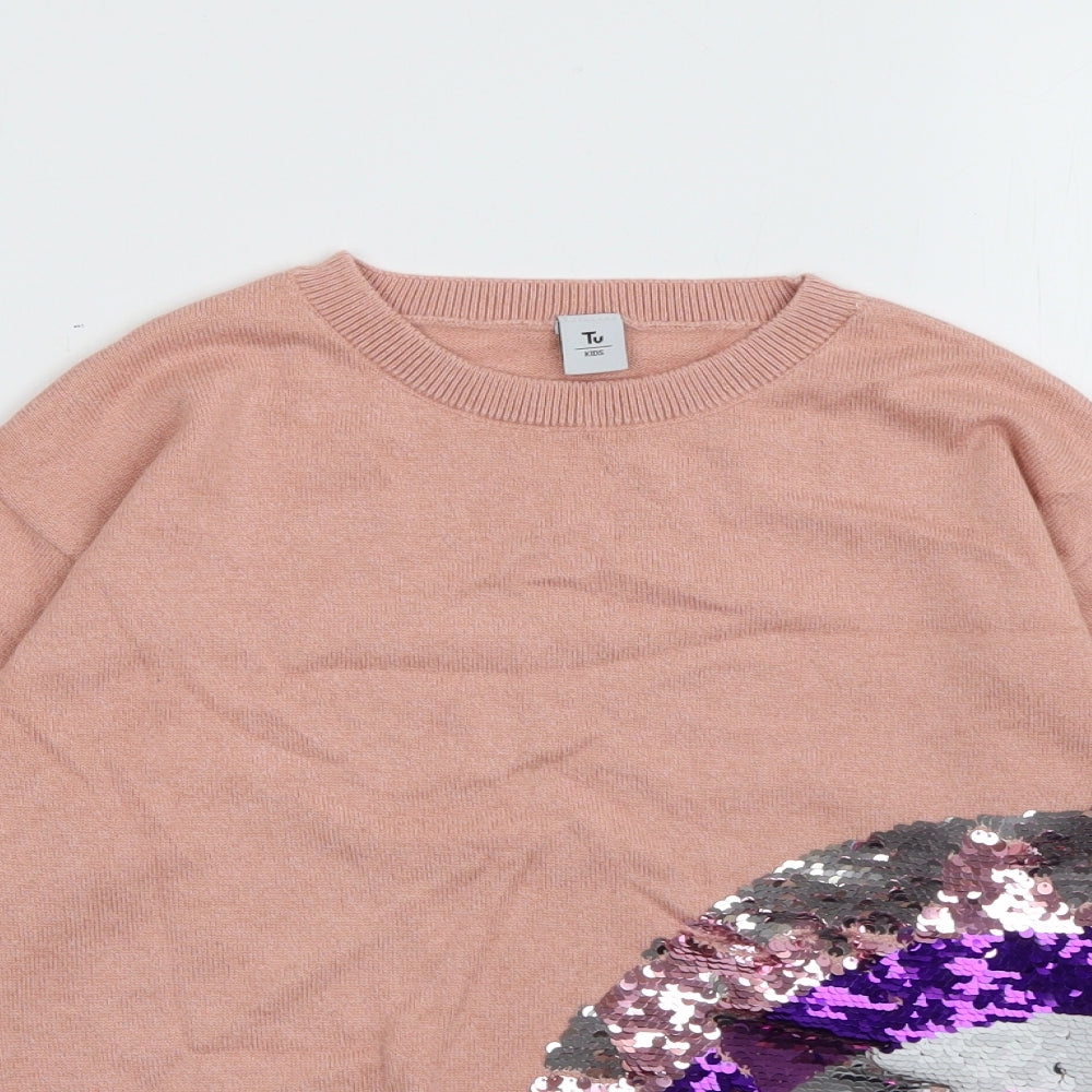 TU Girls Pink  Cotton Pullover Sweatshirt Size 10 Years   - Rainbow