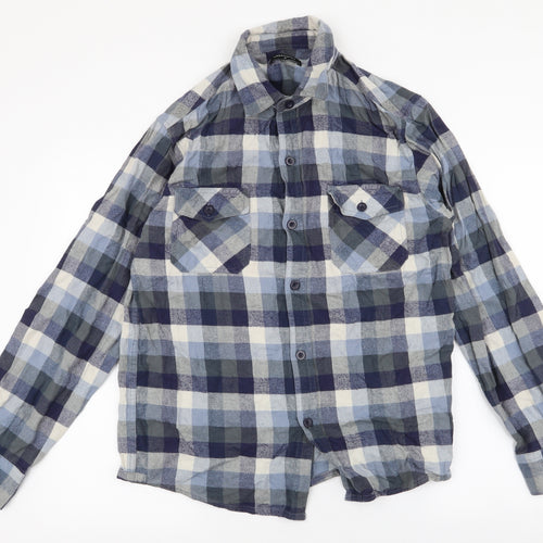 UrbanSpirit Mens Blue Plaid Cotton  Button-Up Size M Collared Button