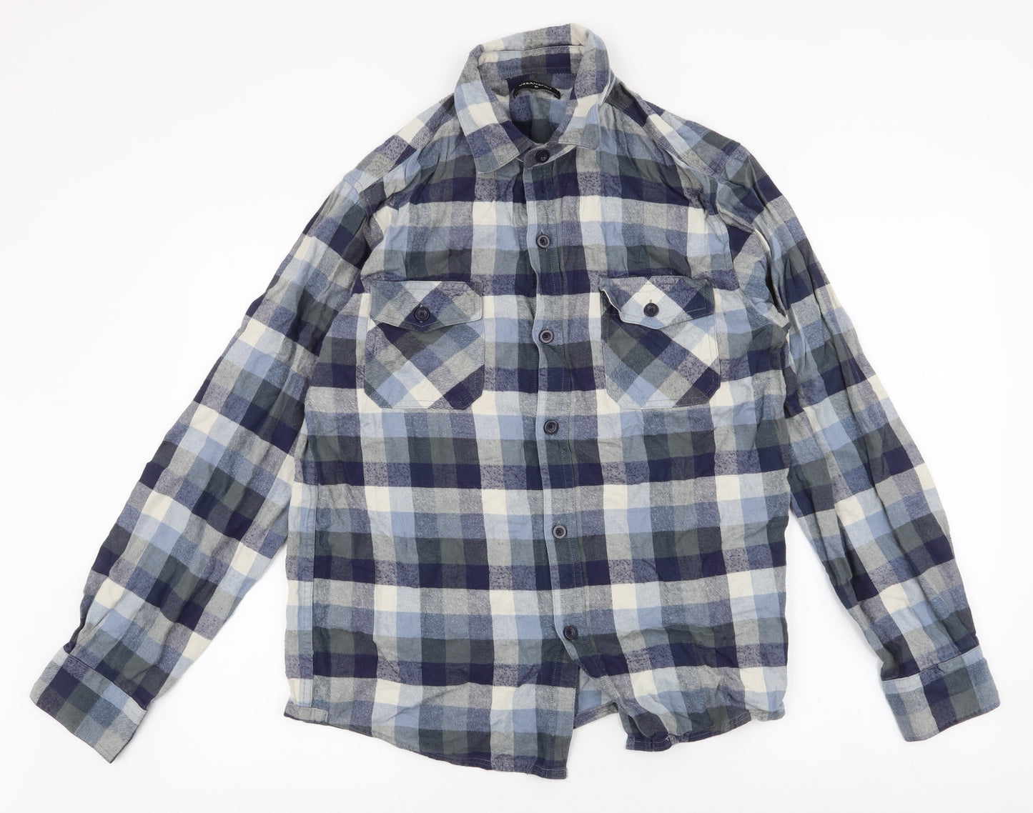 UrbanSpirit Mens Blue Plaid Cotton  Button-Up Size M Collared Button