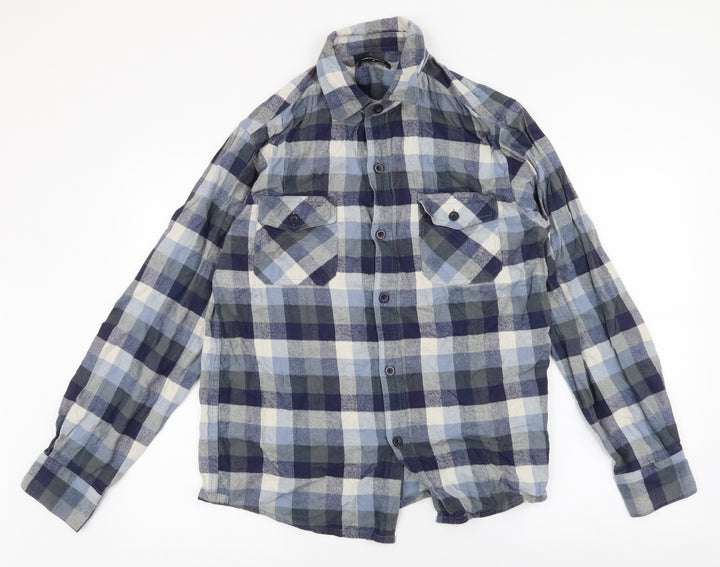 UrbanSpirit Mens Blue Plaid Cotton  Button-Up Size M Collared Button