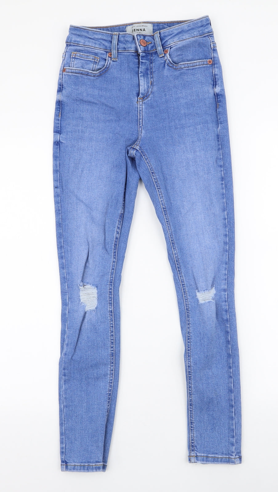 New Look Girls Blue  Cotton Skinny Jeans Size 13 Years  Slim Zip - Ripped