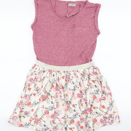 NEXT Girls Pink Floral Polyester Skater Dress  Size 12 Years  Round Neck Button