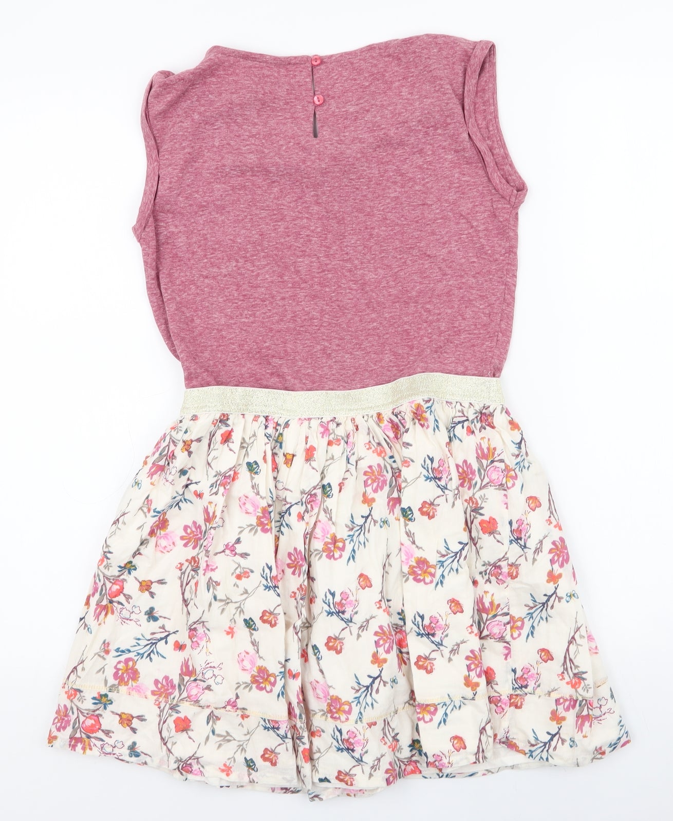 NEXT Girls Pink Floral Polyester Skater Dress  Size 12 Years  Round Neck Button