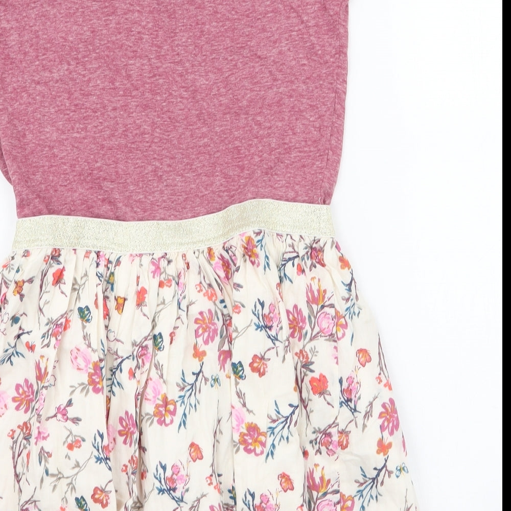 NEXT Girls Pink Floral Polyester Skater Dress  Size 12 Years  Round Neck Button
