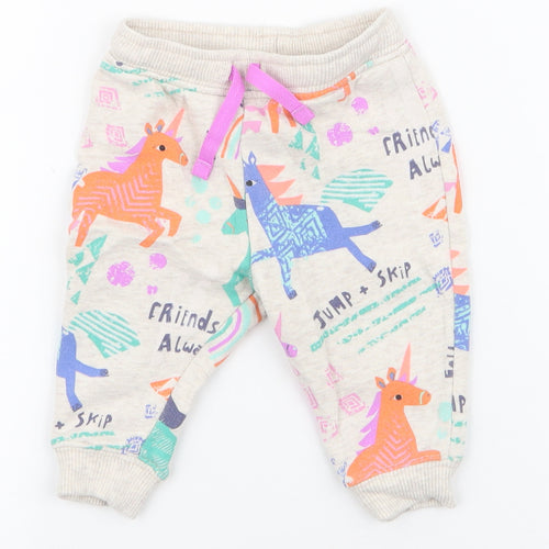 NEXT Girls Ivory Geometric Cotton Jogger Trousers Size 3-6 Months  Drawstring - Unicorns