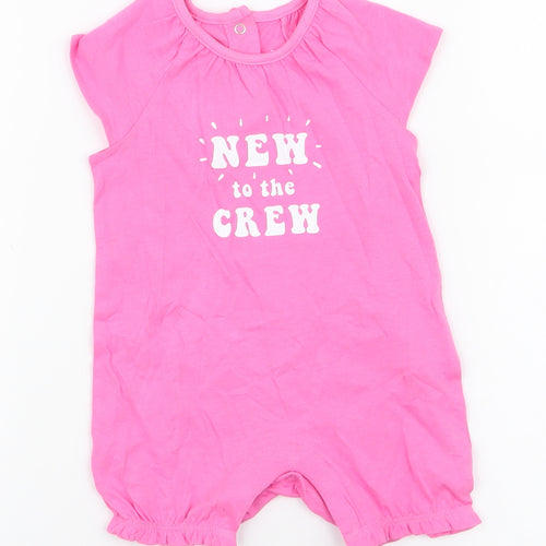 F&F Girls Pink  100% Cotton Romper One-Piece Size 3-6 Months  Snap - new to the crew