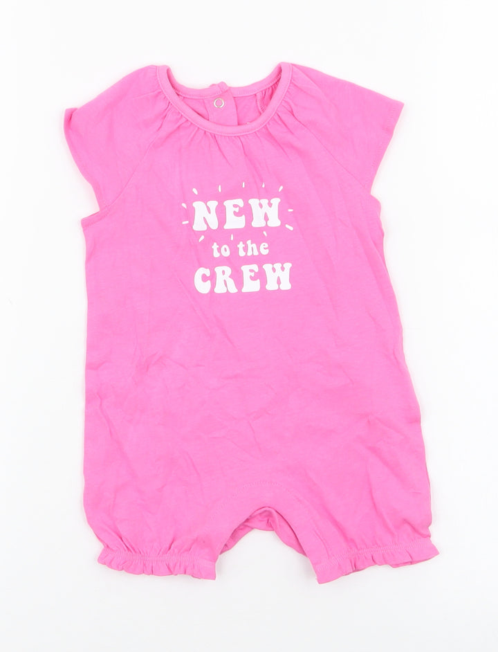 F&F Girls Pink 100% Cotton Romper One-Piece Size 3-6 Months Snap - new to the crew