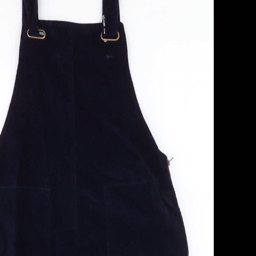 Red Herring Womens Blue  Cotton Pinafore/Dungaree Dress  Size 14  High Neck Button