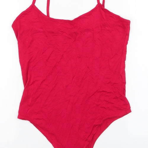 Boohoo Womens Red  Viscose Bodysuit One-Piece Size 10  Pullover