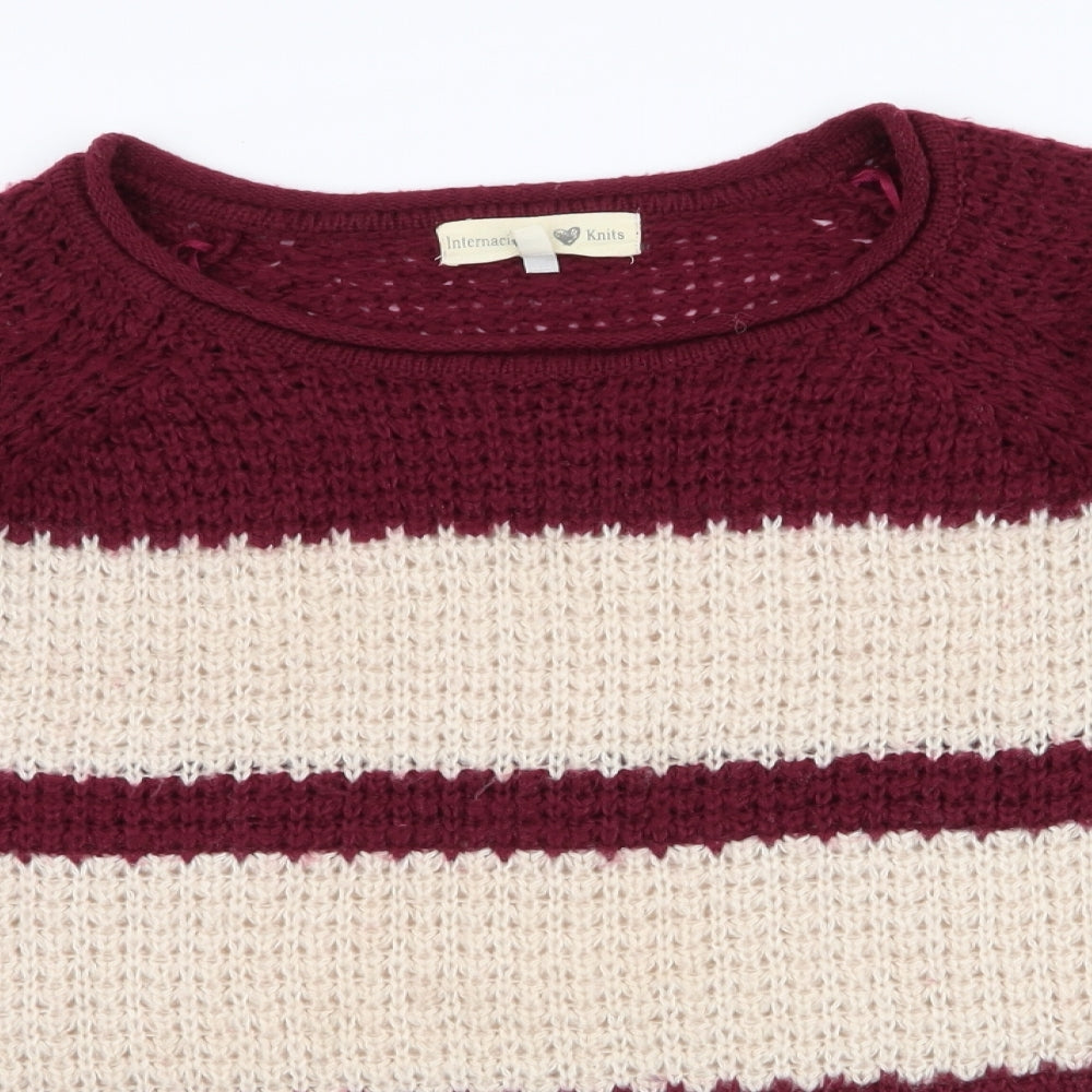 Internationale Womens Red Round Neck Striped Acrylic Pullover Jumper Size 12