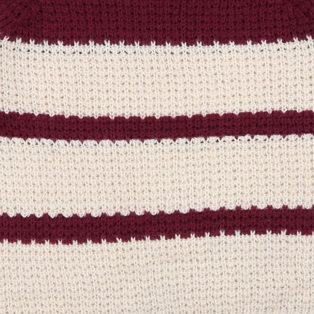 Internationale Womens Red Round Neck Striped Acrylic Pullover Jumper Size 12