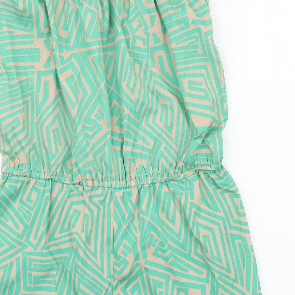 River Island Womens Green Geometric Polyester Playsuit One-Piece Size S  Pullover
