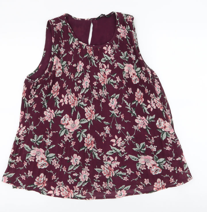 New Look Womens Purple Floral Polyester Basic Blouse Size 10 Round Neck