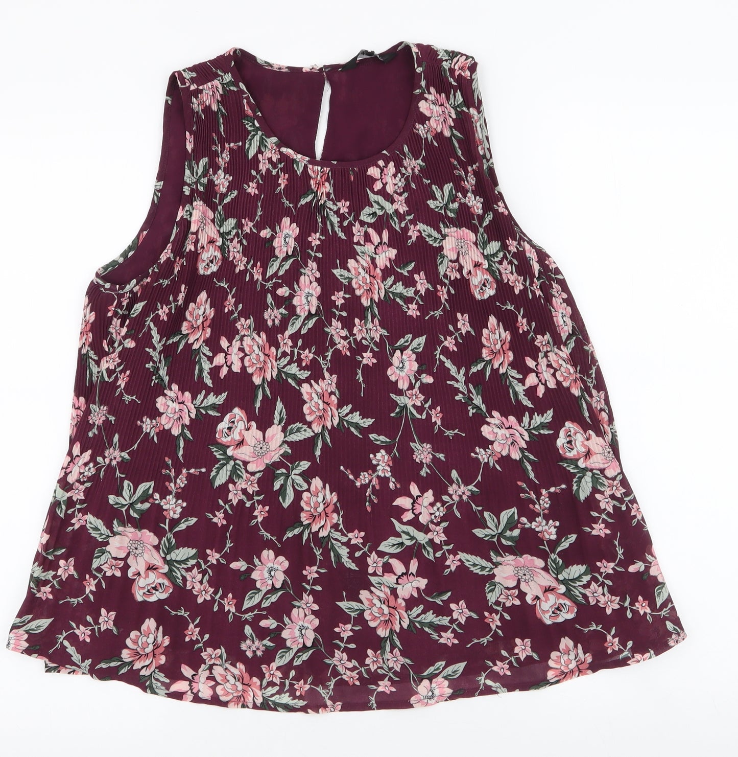 New Look Womens Purple Floral Polyester Basic Blouse Size 10 Round Neck