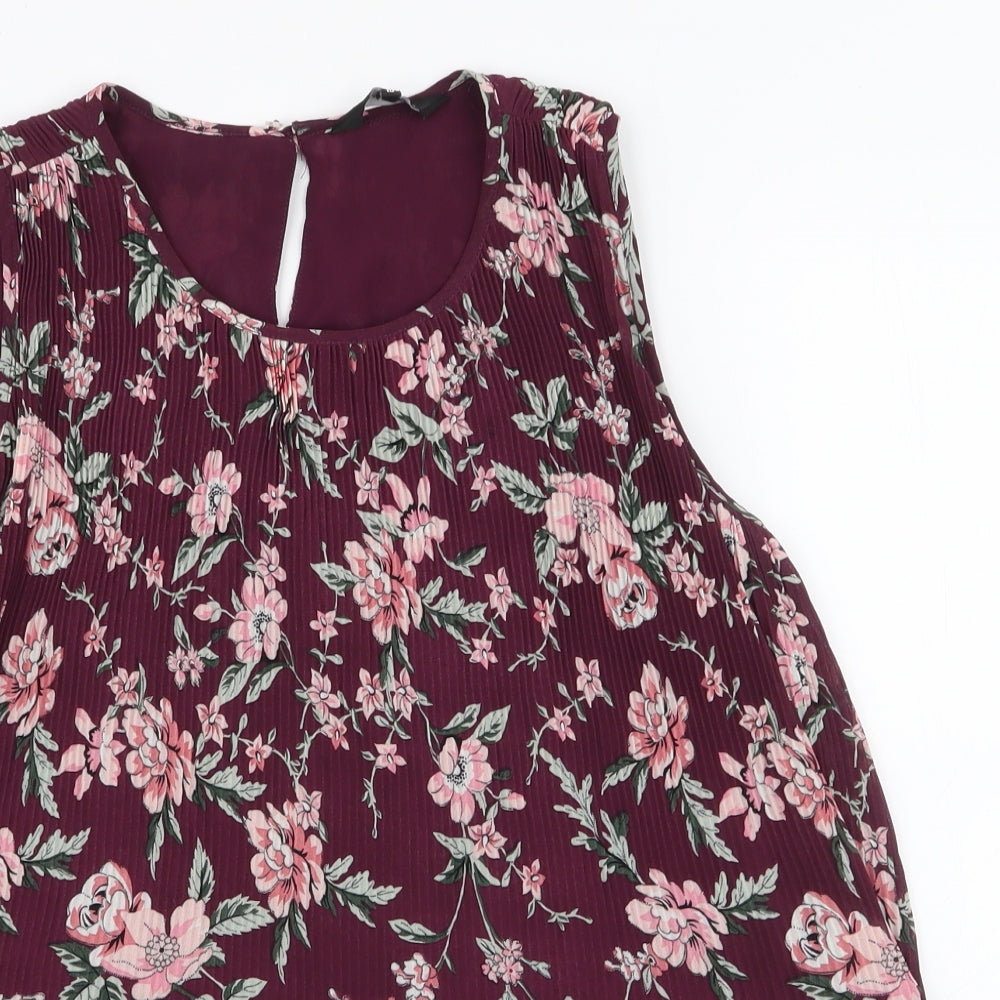 New Look Womens Purple Floral Polyester Basic Blouse Size 10 Round Neck
