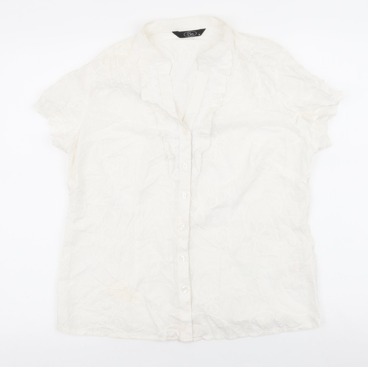 BM Womens Ivory  100% Cotton Basic Blouse Size 14 V-Neck