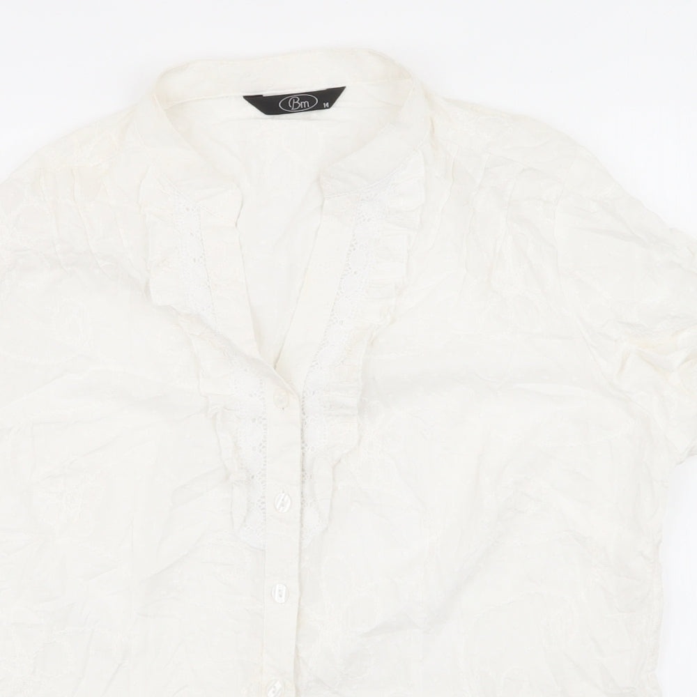 BM Womens Ivory  100% Cotton Basic Blouse Size 14 V-Neck