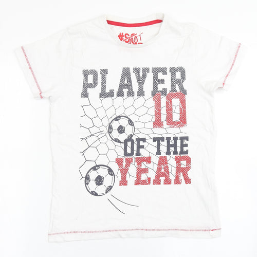 Matalan Boys White  100% Cotton Basic T-Shirt Size 11 Years Round Neck Pullover - Football