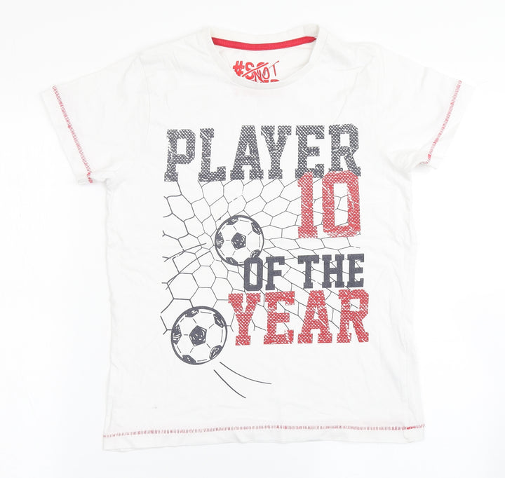 Matalan Boys White 100% Cotton Basic T-Shirt Size 11 Years Round Neck Pullover - Football