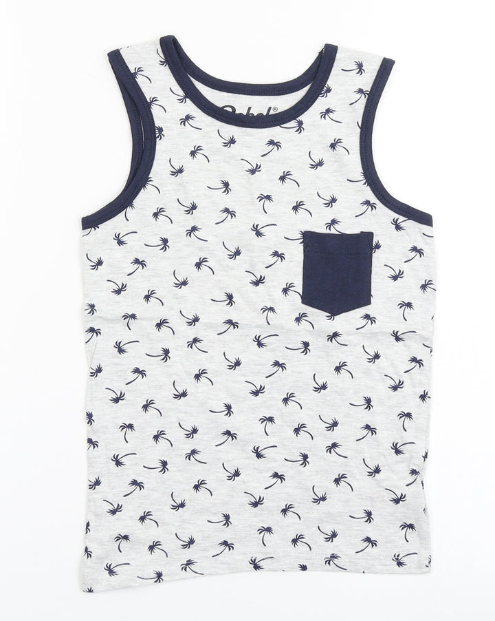 Rebel Boys Grey Cotton Basic Tank Size 7-8 Years Round Neck Pullover - Palm Trees