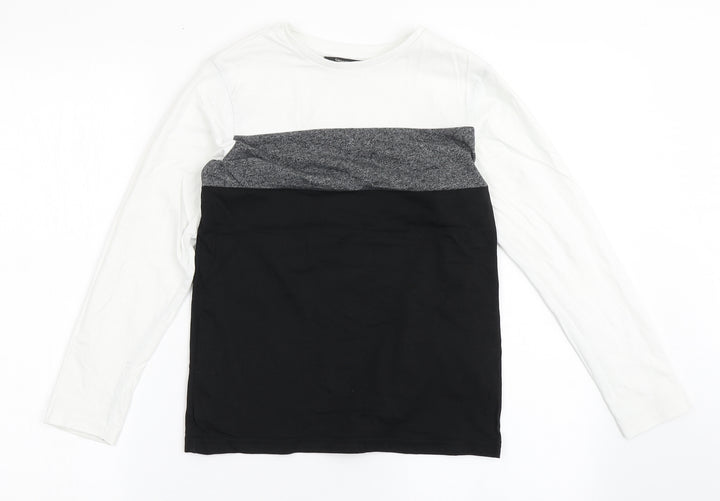 George Boys Black Striped Cotton Basic T-Shirt Size 10-11 Years Round Neck Pullover