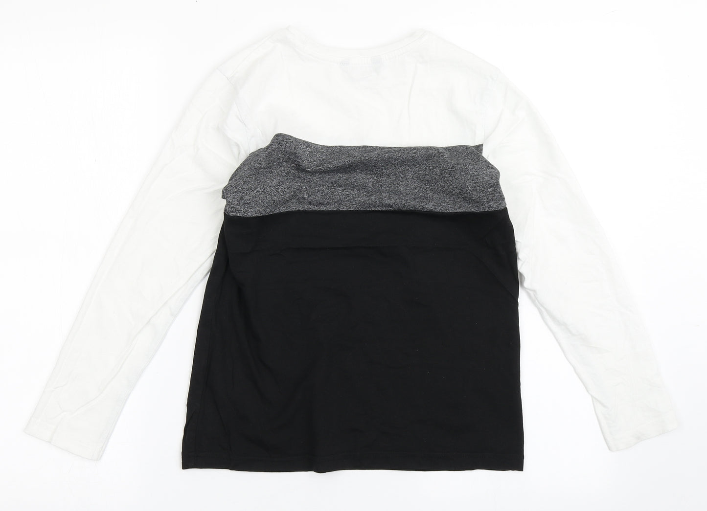 George Boys Black Striped Cotton Basic T-Shirt Size 10-11 Years Round Neck Pullover