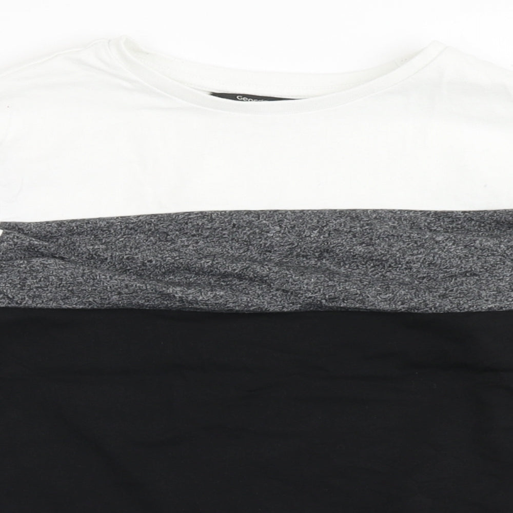 George Boys Black Striped Cotton Basic T-Shirt Size 10-11 Years Round Neck Pullover