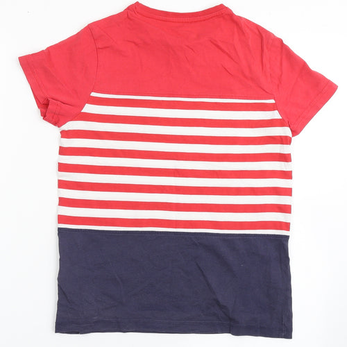 Marks and Spencer Boys Red Striped Cotton Basic T-Shirt Size 9-10 Years Round Neck Pullover