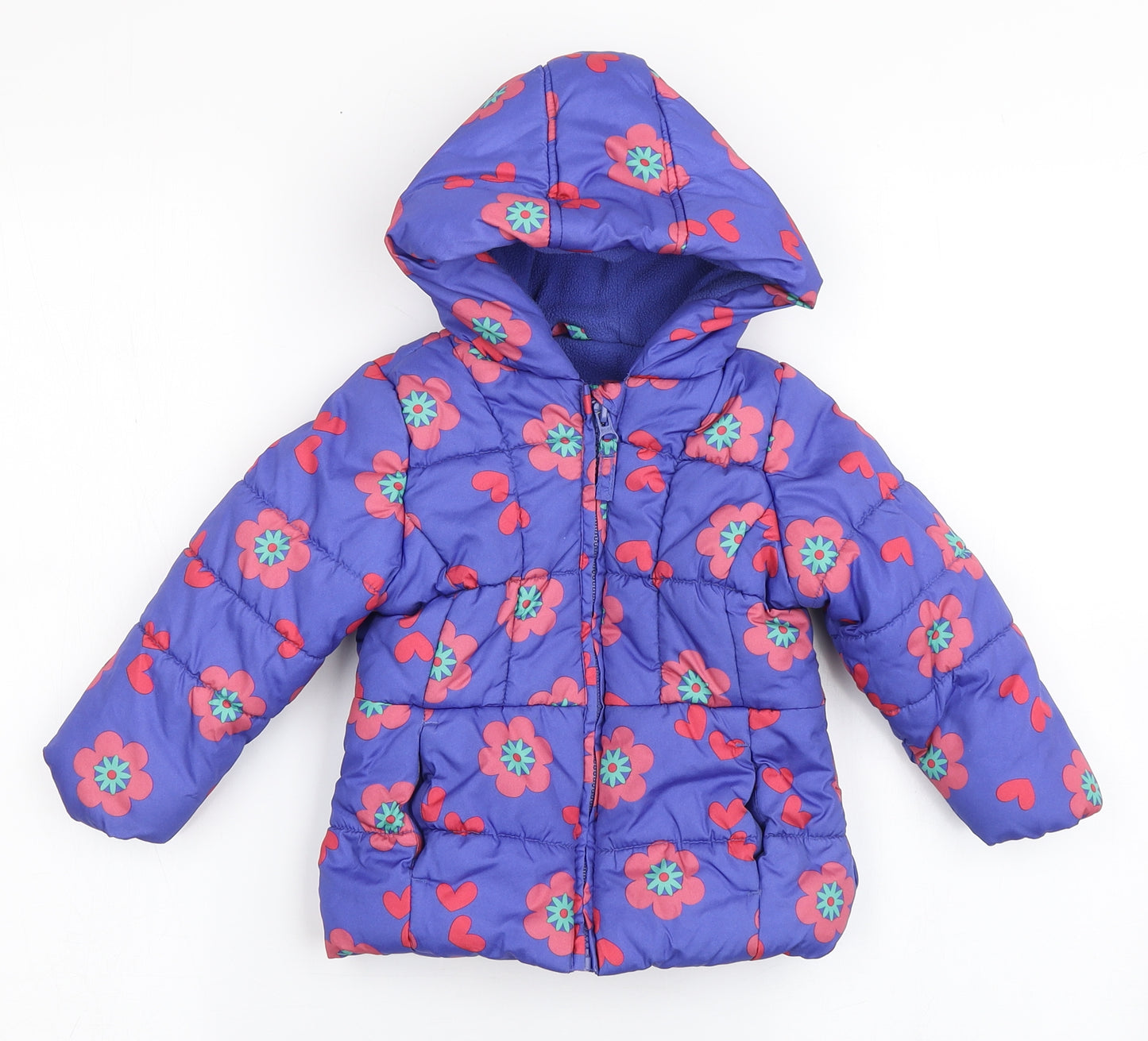 Mothercare Girls Purple Floral  Puffer Jacket Coat Size 12-18 Months   Zip - Flowers