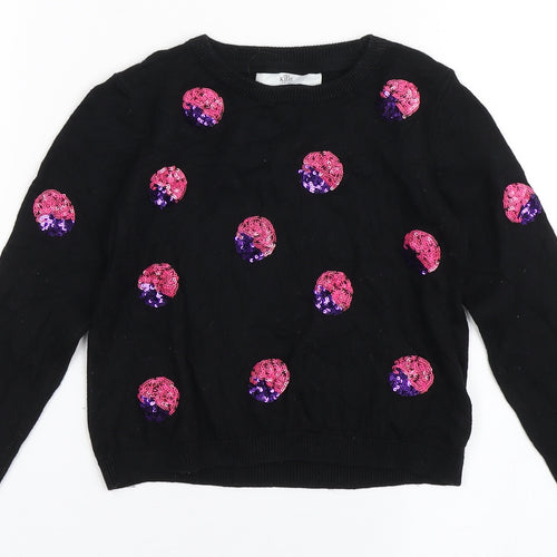Marks and Spencer Girls Black Round Neck  Viscose Pullover Jumper Size 5-6 Years  Pullover