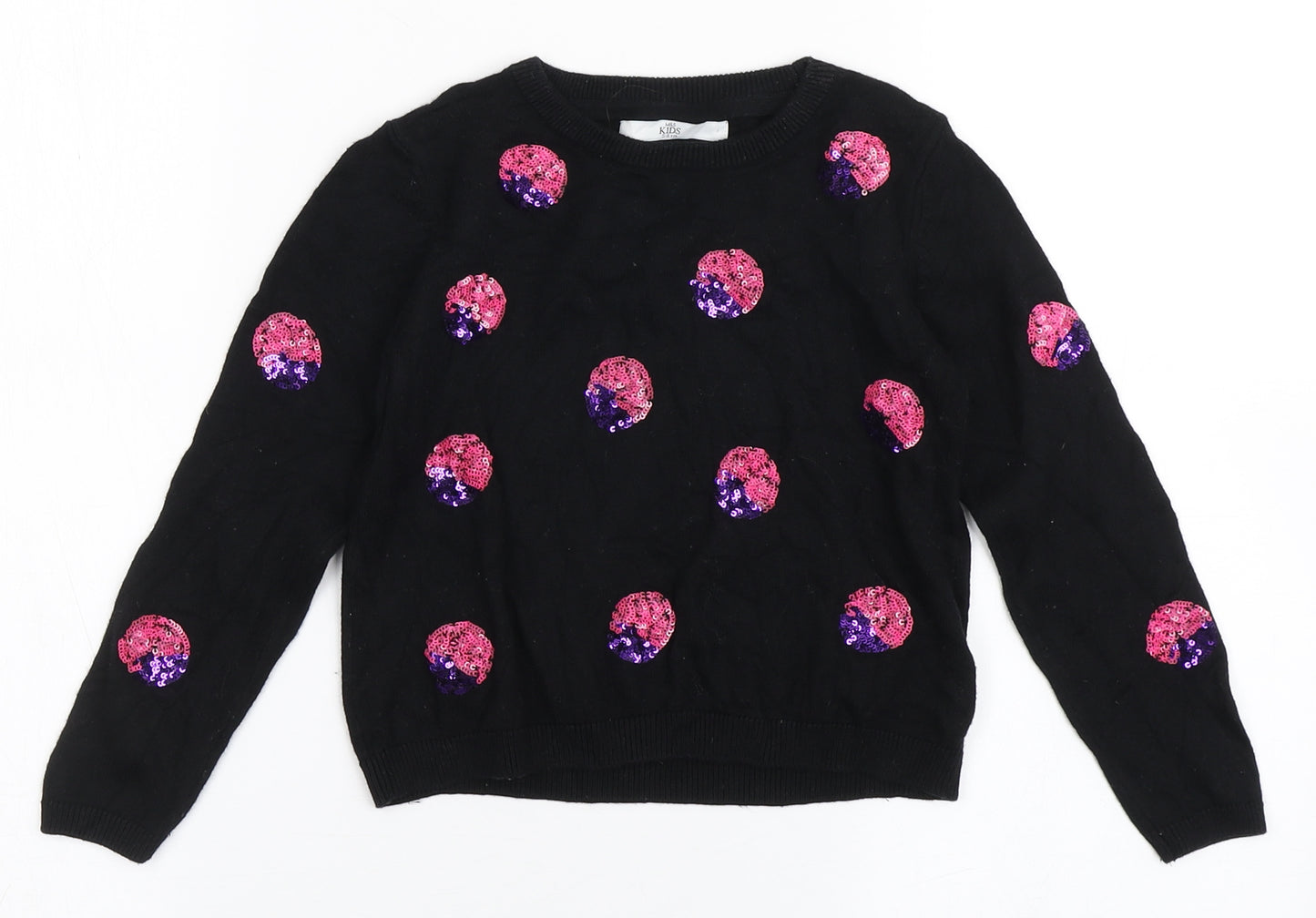 Marks and Spencer Girls Black Round Neck  Viscose Pullover Jumper Size 5-6 Years  Pullover