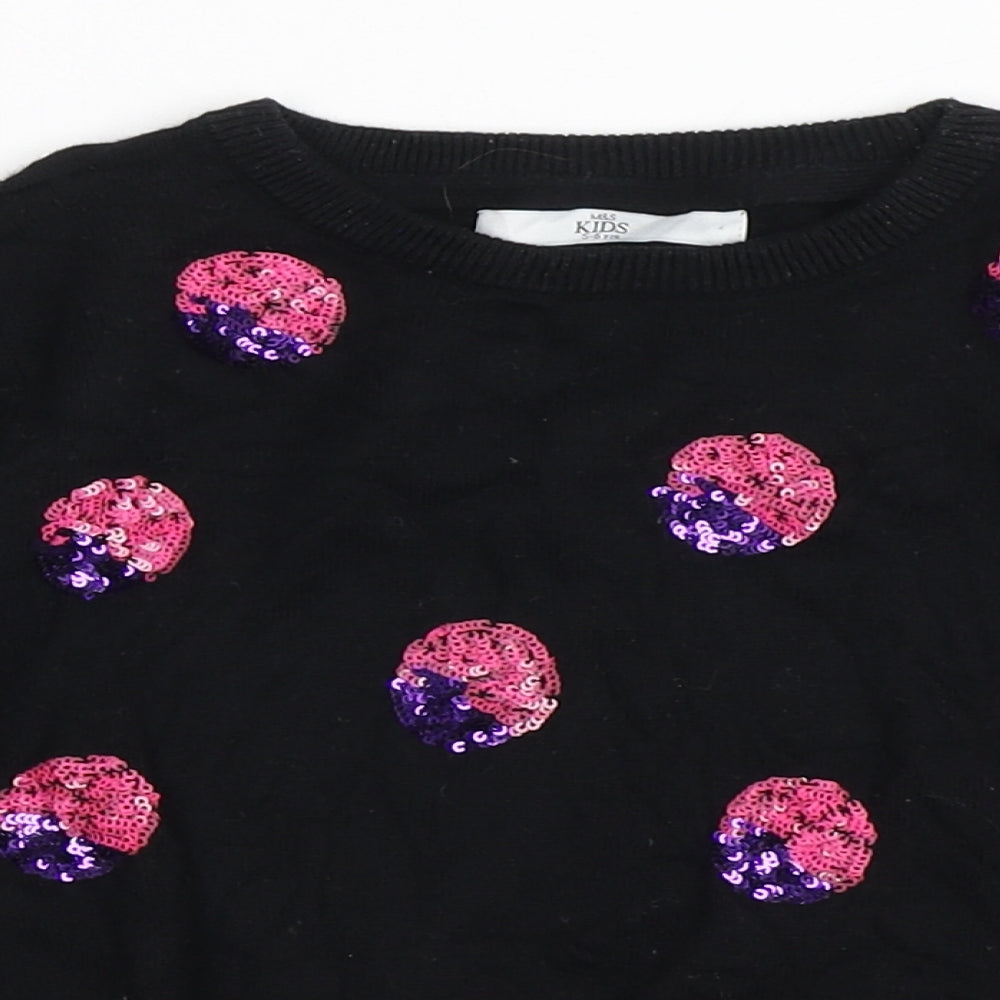 Marks and Spencer Girls Black Round Neck  Viscose Pullover Jumper Size 5-6 Years  Pullover