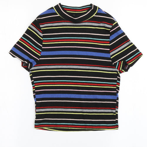 New Look Girls Black Striped Polyester Basic T-Shirt Size 12-13 Years Round Neck Pullover