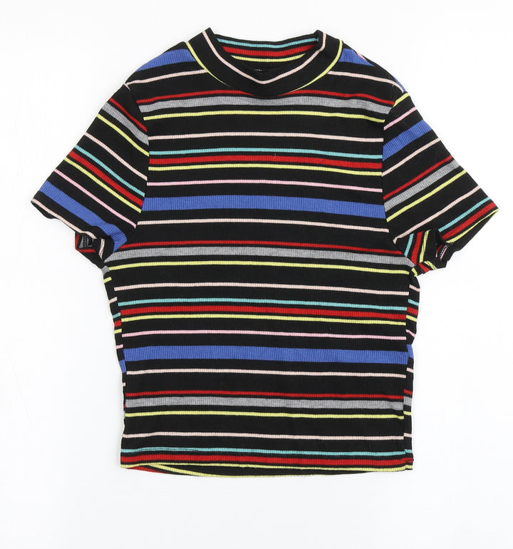 New Look Girls Black Striped Polyester Basic T-Shirt Size 12-13 Years Round Neck Pullover
