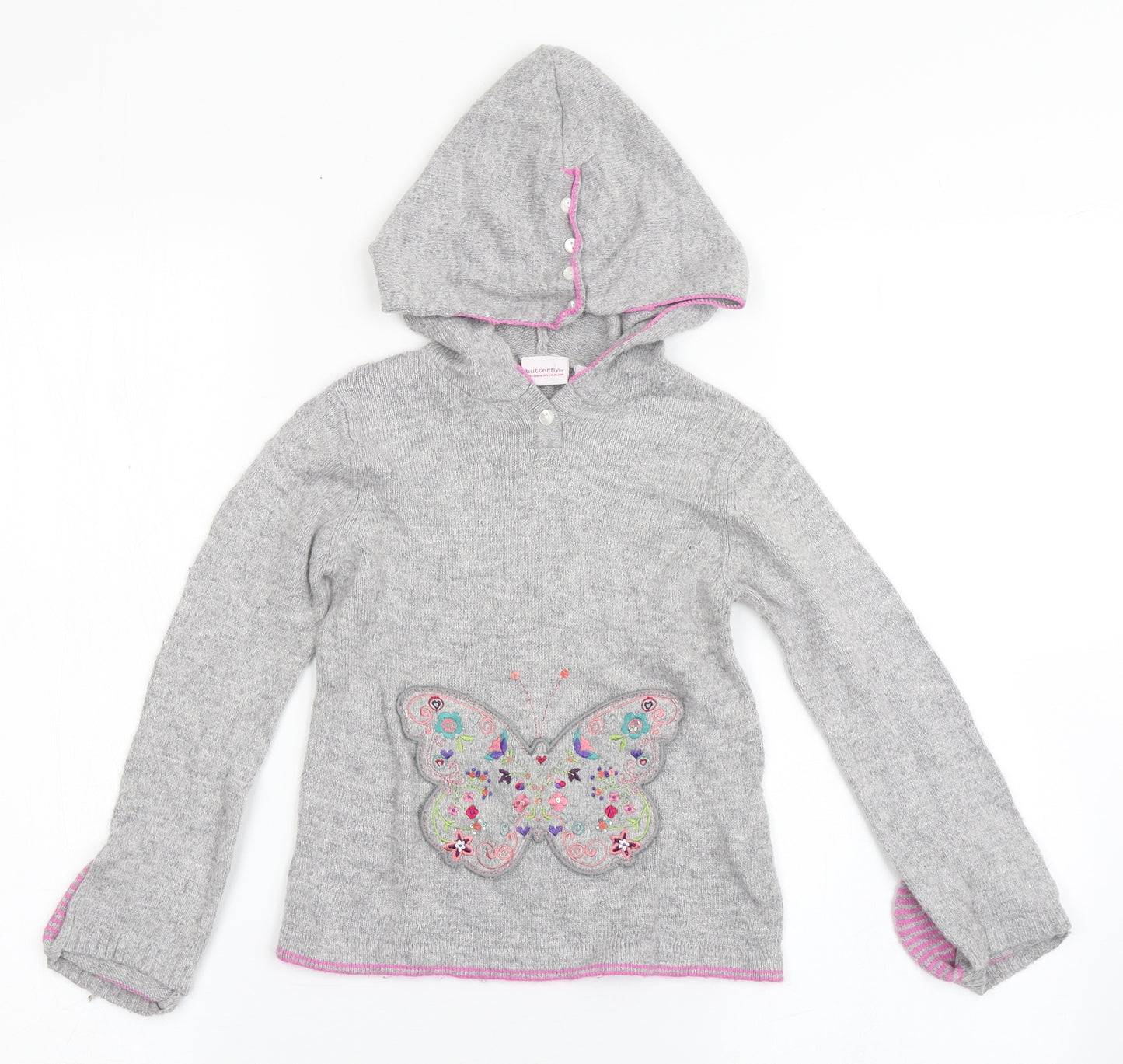 Butterfly Girls Grey Round Neck  Nylon Pullover Jumper Size 3-4 Years  Pullover -  Butterfly
