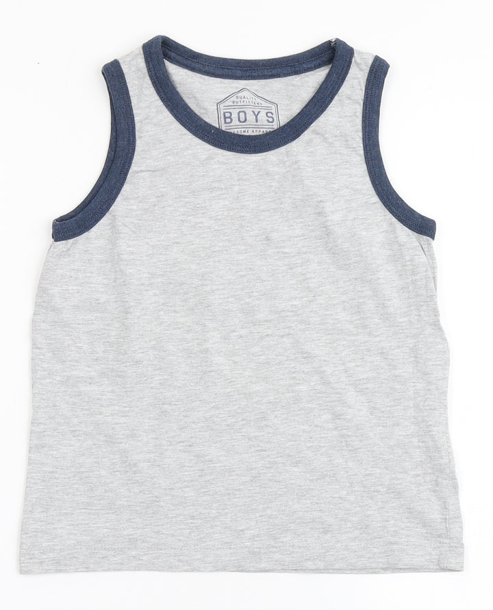 Matalan Boys Grey  Cotton Basic Tank Size 7 Years Round Neck Pullover