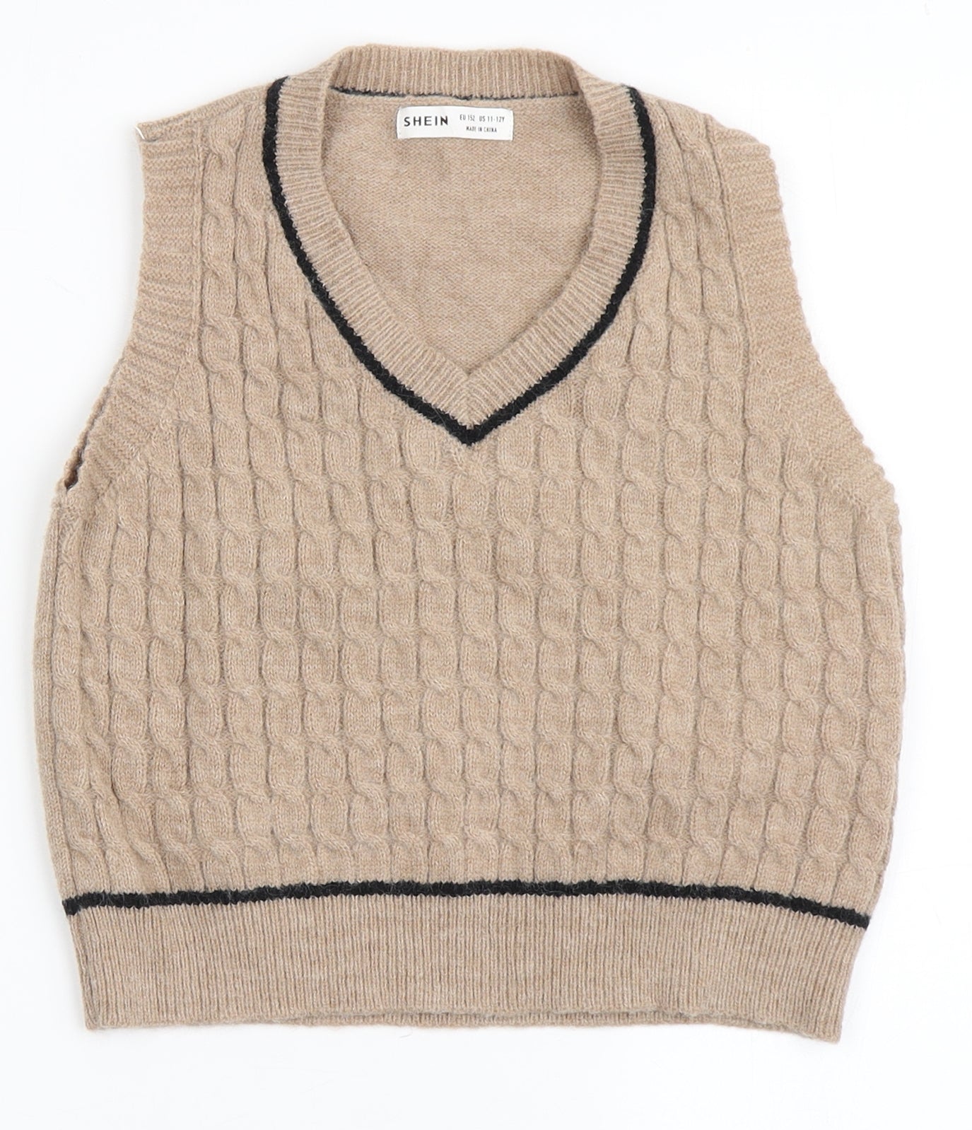 SheIn Girls Brown V-Neck  Acrylic Vest Jumper Size 11-12 Years  Pullover