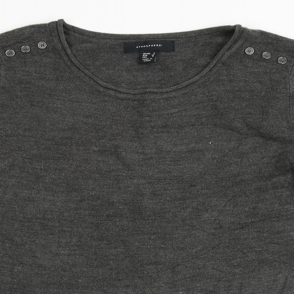 Atmosphere Womens Grey Round Neck  Acrylic Pullover Jumper Size 8