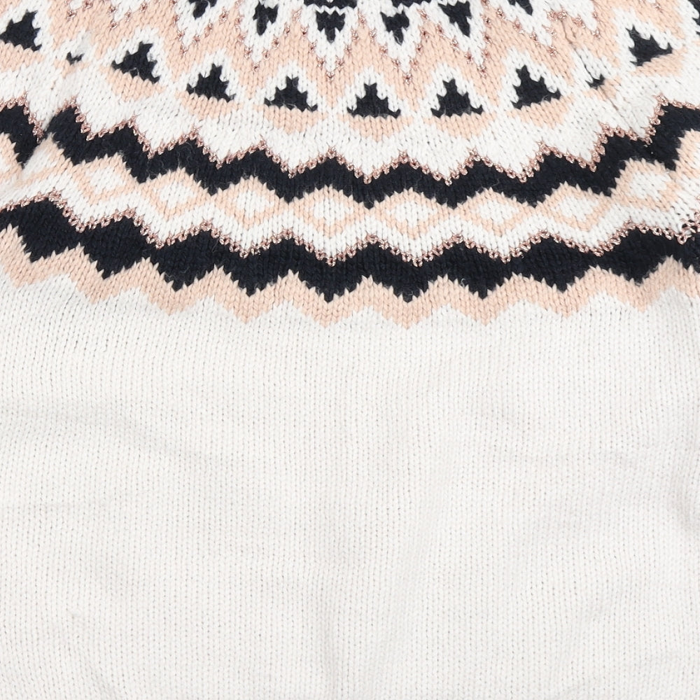 TU Womens Ivory Round Neck Fair Isle Acrylic Pullover Jumper Size 14