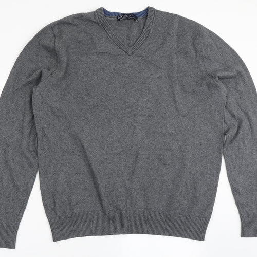 Gap Mens Grey V-Neck  Cotton Pullover Jumper Size L