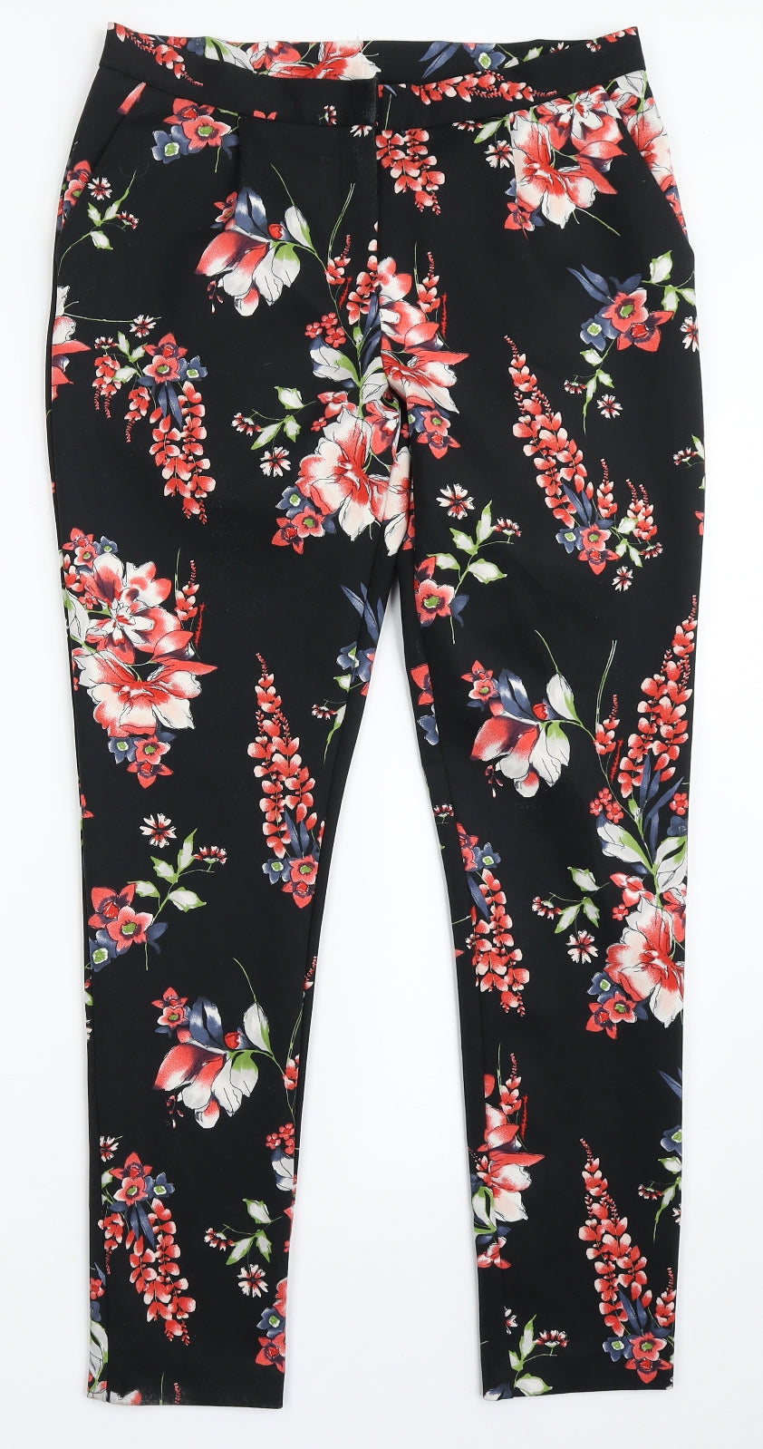 Moda Womens Black Floral Polyester Trousers  Size 10 L29 in Regular Zip - Flowers