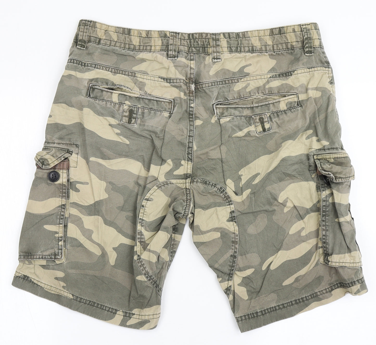 NEXT Mens Green Camouflage Cotton Cargo Shorts Size 36 L9 in Regular Button