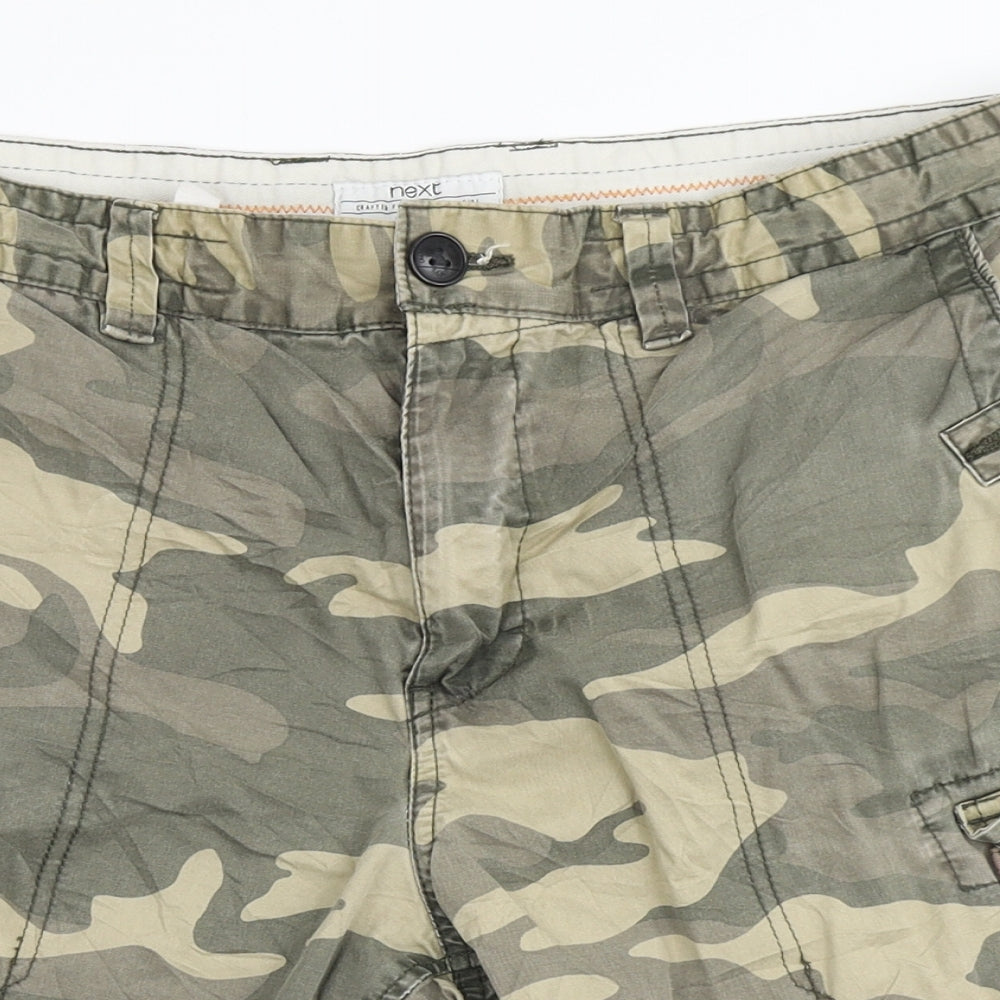NEXT Mens Green Camouflage Cotton Cargo Shorts Size 36 L9 in Regular Button