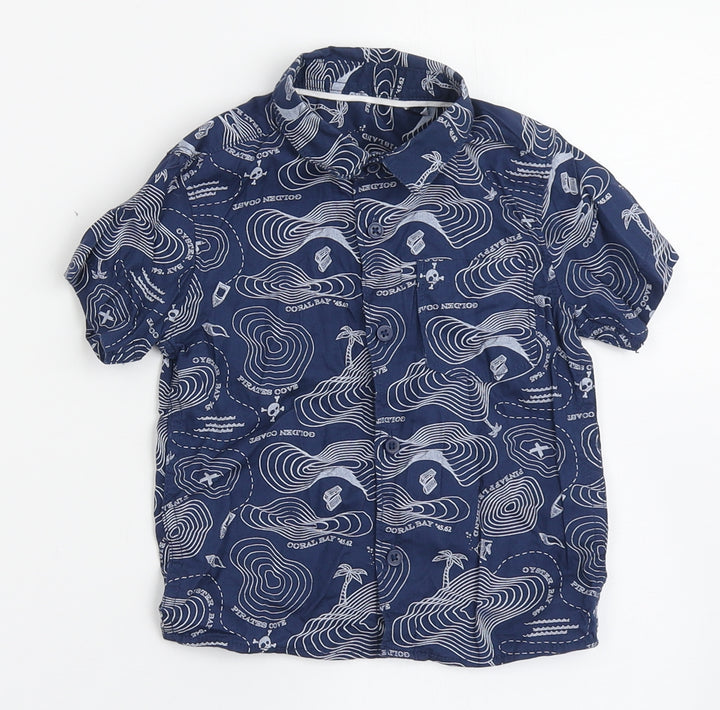Matalan Boys Blue 100% Cotton Basic Button-Up Size 9-12 Months Collared Button - Pirates Cove
