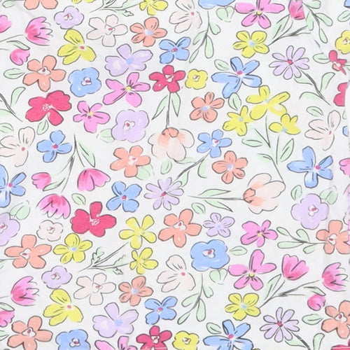 Primark Girls White Floral Cotton Basic T-Shirt Size 6-9 Months Crew Neck Pullover - Multicoloured Flowers