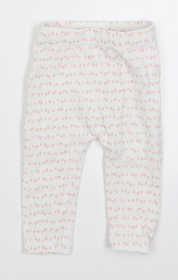 George Girls White Polka Dot Cotton Sweatpants Trousers Size 6-9 Months - Pink Polka Dot