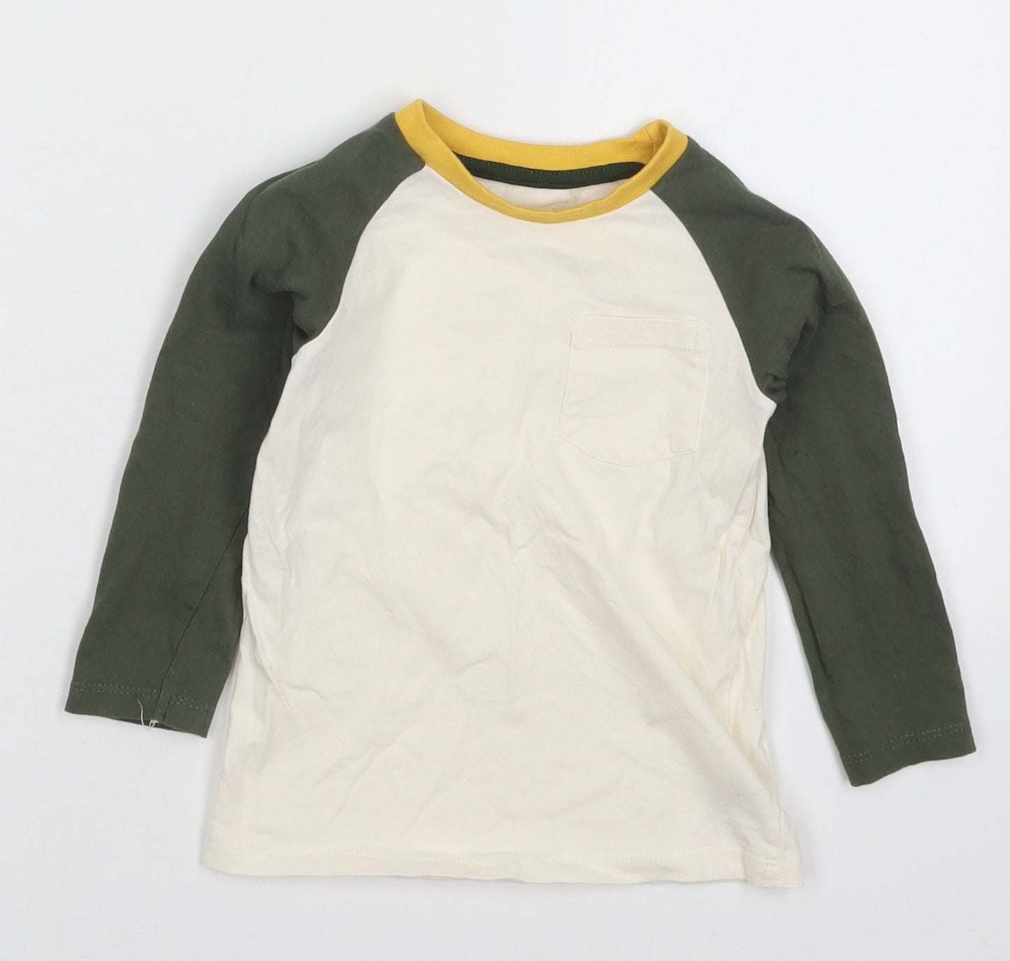 Dunnes Boys Ivory Colourblock Cotton Basic T-Shirt Size 12-18 Months Crew Neck Pullover - Green