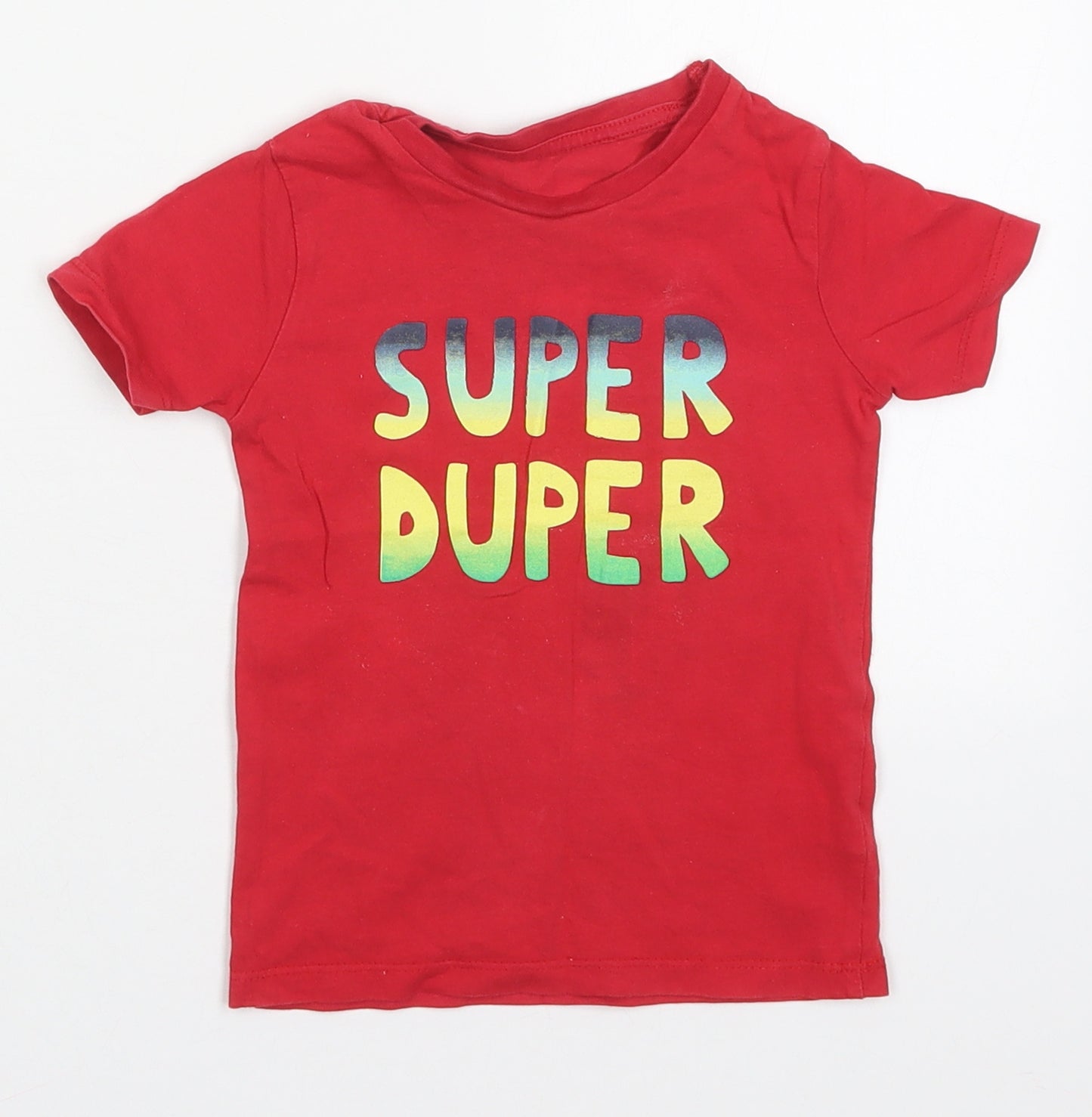 Dunnes Boys Red  Cotton Basic T-Shirt Size 18-24 Months Crew Neck Pullover - Super Duper